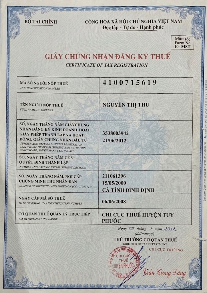 Giấy phép kinh doanh Shop Hoa Hồng Nhung